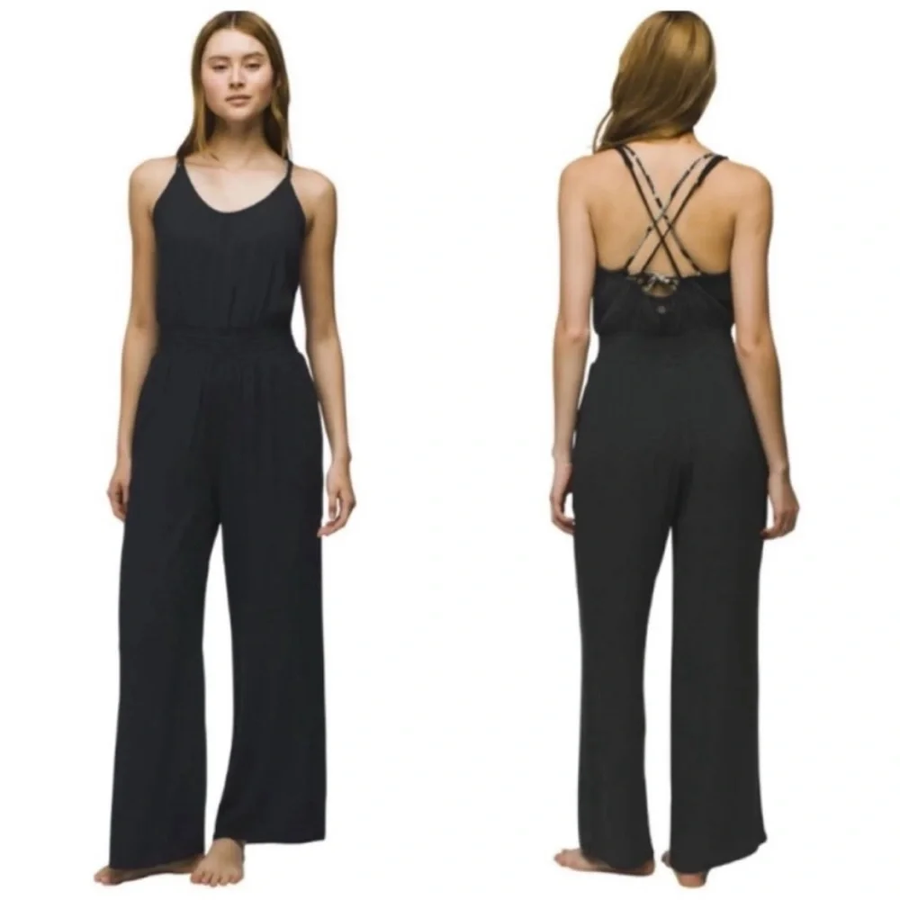 Prana Fernie Wide Leg Jumpsuit Black Size S